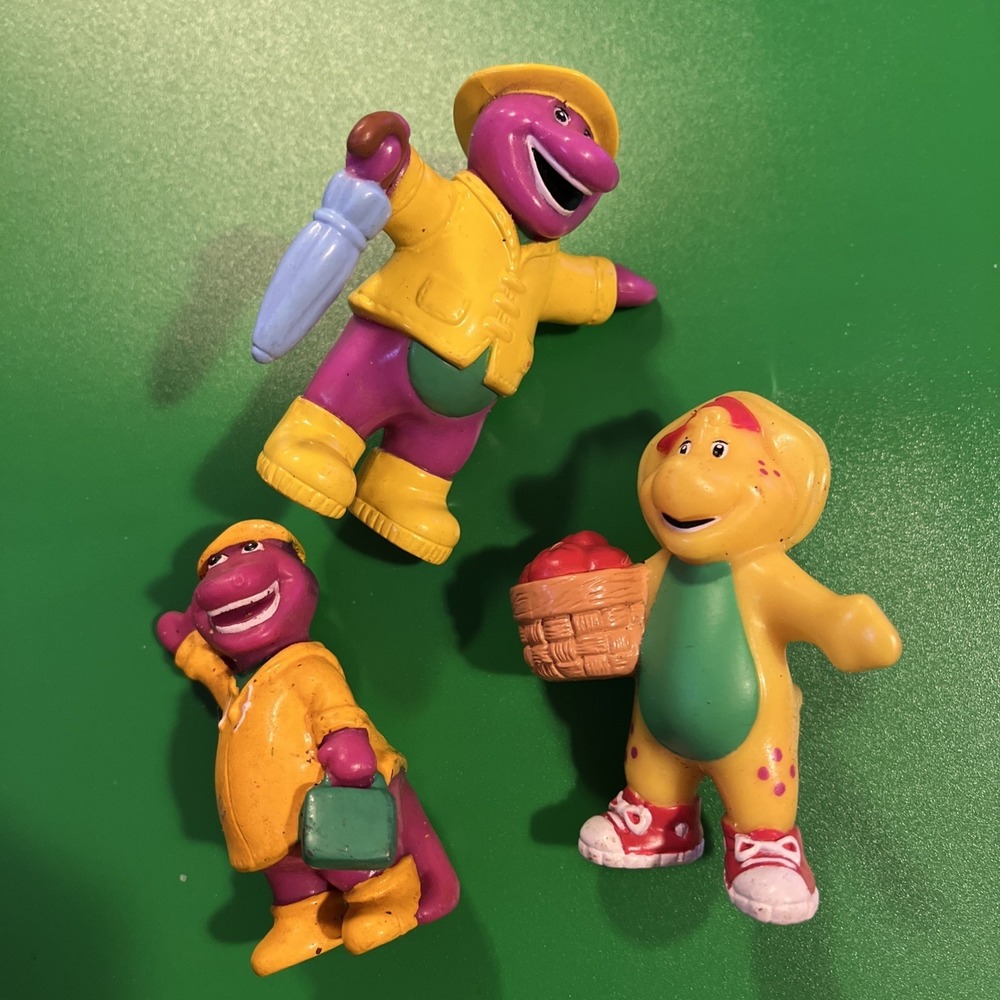 Vintage Lyons  Set Of 3 Barney the Dinosaur PVC Figures or Cake Topper 1993